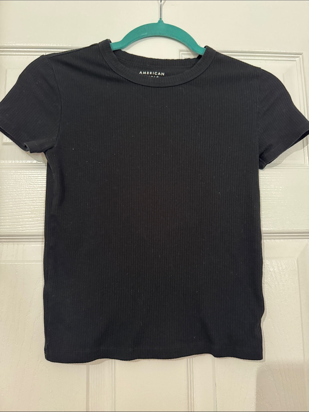 American Eagle Outfitters Black Ribbed Crewneck Short Sleeve Tee